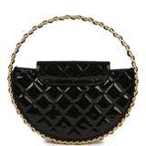 Pre-owned Chanel Hoop Bag Black Patent Leather Gold Hardware