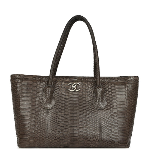 Pre-owned Chanel Large Cerf Executive Tote Bag Dark Grey Python Ruthenium Hardware