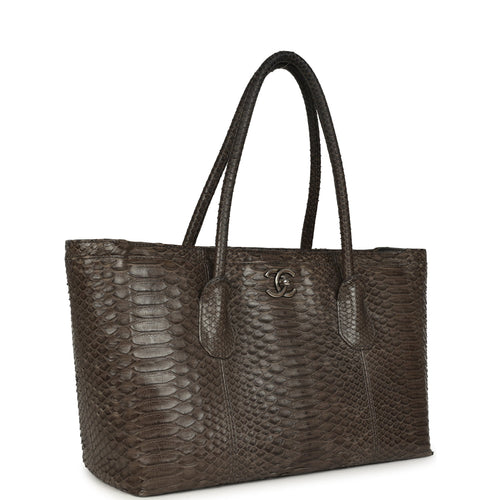 Pre-owned Chanel Large Cerf Executive Tote Bag Dark Grey Python Ruthenium Hardware