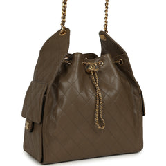 Chanel Medium 25 Hobo Bag Dark Khaki Caviar Antique Gold Hardware