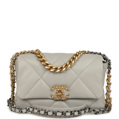 Pre-owned Chanel Medium 19 Flap Bag Grey Shiny Lambskin Mixed Metal Hardware