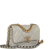 Pre-owned Chanel Medium 19 Flap Bag Grey Shiny Lambskin Mixed Metal Hardware