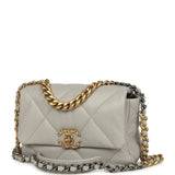 Pre-owned Chanel Medium 19 Flap Bag Grey Shiny Lambskin Mixed Metal Hardware