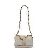 Pre-owned Chanel Medium 19 Flap Bag Grey Shiny Lambskin Mixed Metal Hardware