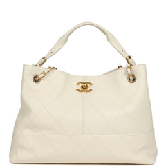 Chanel Small Coco Hobo Bag White Calfskin Antique Gold Hardware