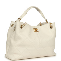 Chanel Small Coco Hobo Bag White Calfskin Antique Gold Hardware