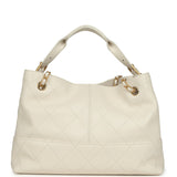 Chanel Small Coco Hobo Bag White Calfskin Antique Gold Hardware