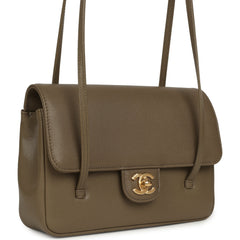 Chanel Small Preppy Coco Clutch with Straps Dark Khaki Shiny Caviar Brushed Gold Hardware