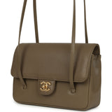 Chanel Small Preppy Coco Clutch with Straps Dark Khaki Shiny Caviar Brushed Gold Hardware