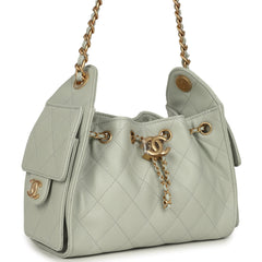 Chanel Mini 25 Hobo Bag Light Green Caviar Antique Gold Hardware