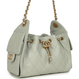 Chanel Mini 25 Hobo Bag Light Green Caviar Antique Gold Hardware