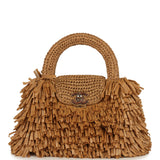 Chanel Small Fringe Kelly Dark Beige Raffia Wood and Light Gold Hardware