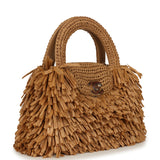 Chanel Small Fringe Kelly Dark Beige Raffia Wood and Light Gold Hardware