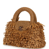 Chanel Small Fringe Kelly Dark Beige Raffia Wood and Light Gold Hardware