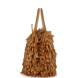 Chanel Small Fringe Kelly Dark Beige Raffia Wood and Light Gold Hardware