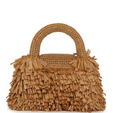 Chanel Small Fringe Kelly Dark Beige Raffia Wood and Light Gold Hardware