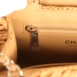 Chanel Small Fringe Kelly Dark Beige Raffia Wood and Light Gold Hardware