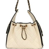 Chanel Small 25 Hobo Bag Ecru Canvas and Black Calfskin Gold Hardware