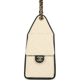 Chanel Small 25 Hobo Bag Ecru Canvas and Black Calfskin Gold Hardware