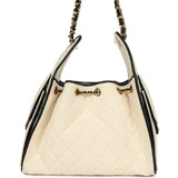 Chanel Small 25 Hobo Bag Ecru Canvas and Black Calfskin Gold Hardware