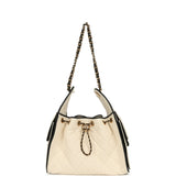 Chanel Small 25 Hobo Bag Ecru Canvas and Black Calfskin Gold Hardware