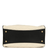 Chanel Small 25 Hobo Bag Ecru Canvas and Black Calfskin Gold Hardware