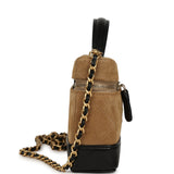 Chanel Coco Base Top Handle Long Vanity Case with Chain Brown Suede and Black Shiny Lambskin Antique Gold Hardware