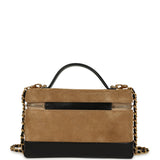 Chanel Coco Base Top Handle Long Vanity Case with Chain Brown Suede and Black Shiny Lambskin Antique Gold Hardware