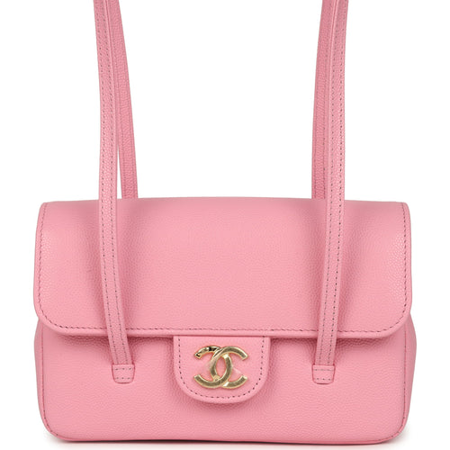 Chanel Mini Preppy Coco Clutch with Straps Pink Shiny Caviar Brushed Gold Hardware