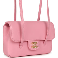 Chanel Mini Preppy Coco Clutch with Straps Pink Shiny Caviar Brushed Gold Hardware