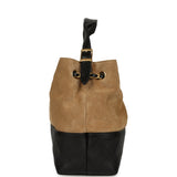 Chanel Small Coco Base Hobo Bag Brown Suede and Black Shiny Lambskin Brushed Gold Hardware