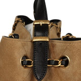 Chanel Small Coco Base Hobo Bag Brown Suede and Black Shiny Lambskin Brushed Gold Hardware