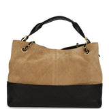 Chanel Small Coco Base Hobo Bag Brown Suede and Black Shiny Lambskin Brushed Gold Hardware