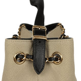 Chanel Small Coco Base Hobo Bag Beige Canvas and Black Shiny Lambskin Gold Hardware