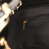 Chanel Small Coco Base Hobo Bag Beige Canvas and Black Shiny Lambskin Gold Hardware