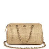 Chanel Mini Timeless Classic Barrel Bag with Chain Beige Braided Raffia Light Gold Hardware