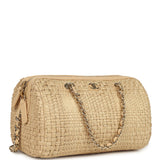 Chanel Mini Timeless Classic Barrel Bag with Chain Beige Braided Raffia Light Gold Hardware