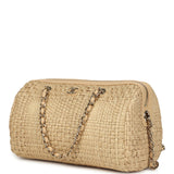 Chanel Mini Timeless Classic Barrel Bag with Chain Beige Braided Raffia Light Gold Hardware