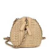 Chanel Mini Timeless Classic Barrel Bag with Chain Beige Braided Raffia Light Gold Hardware