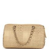 Chanel Mini Timeless Classic Barrel Bag with Chain Beige Braided Raffia Light Gold Hardware