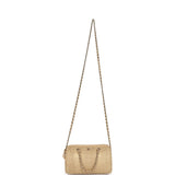 Chanel Mini Timeless Classic Barrel Bag with Chain Beige Braided Raffia Light Gold Hardware