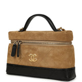 Chanel Coco Base Top Handle Long Vanity Case with Chain Brown Suede and Black Shiny Lambskin Antique Gold Hardware - Thumbnail View 5