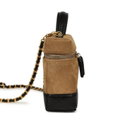 Chanel Coco Base Top Handle Long Vanity Case with Chain Brown Suede and Black Shiny Lambskin Antique Gold Hardware - Thumbnail View 3