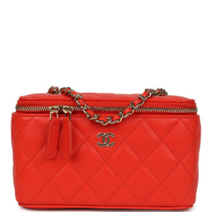 Chanel Small Classic Vanity Case Red Shiny Caviar Light Gold Hardware