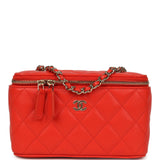 Chanel Small Classic Vanity Case Red Shiny Caviar Light Gold Hardware - Thumbnail View 1