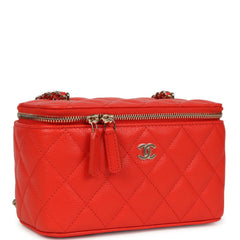 Chanel Small Classic Vanity Case Red Shiny Caviar Light Gold Hardware