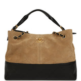 Chanel Small Coco Base Hobo Bag Brown Suede and Black Shiny Lambskin Brushed Gold Hardware - Thumbnail View 1