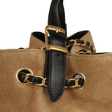 Chanel Small Coco Base Hobo Bag Brown Suede and Black Shiny Lambskin Brushed Gold Hardware - Thumbnail View 8