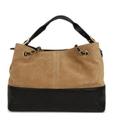 Chanel Small Coco Base Hobo Bag Brown Suede and Black Shiny Lambskin Brushed Gold Hardware - Thumbnail View 4