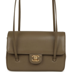 Chanel Small Preppy Coco Clutch with Straps Dark Khaki Shiny Caviar Brushed Gold Hardware